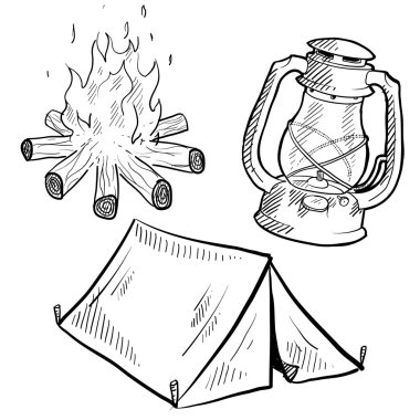 Camping equipment sketch clipart
