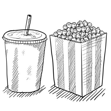 Popcorn and soda sketch clipart