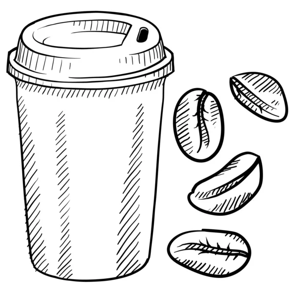 Kávová zrna a pohár skica — Stockový vektor