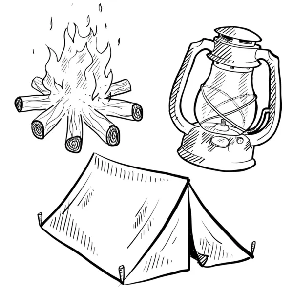 Camping zařízení skica — Stockový vektor