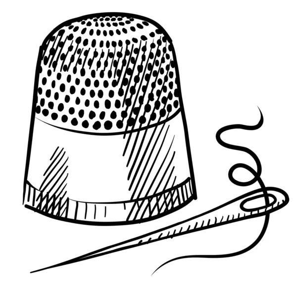 Thimble and needle sketch — Stock Vector