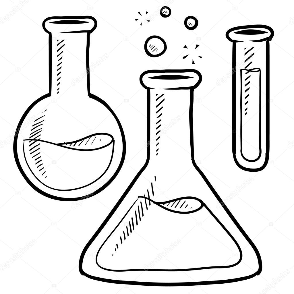 Science lab beakers and test tubes sketch
