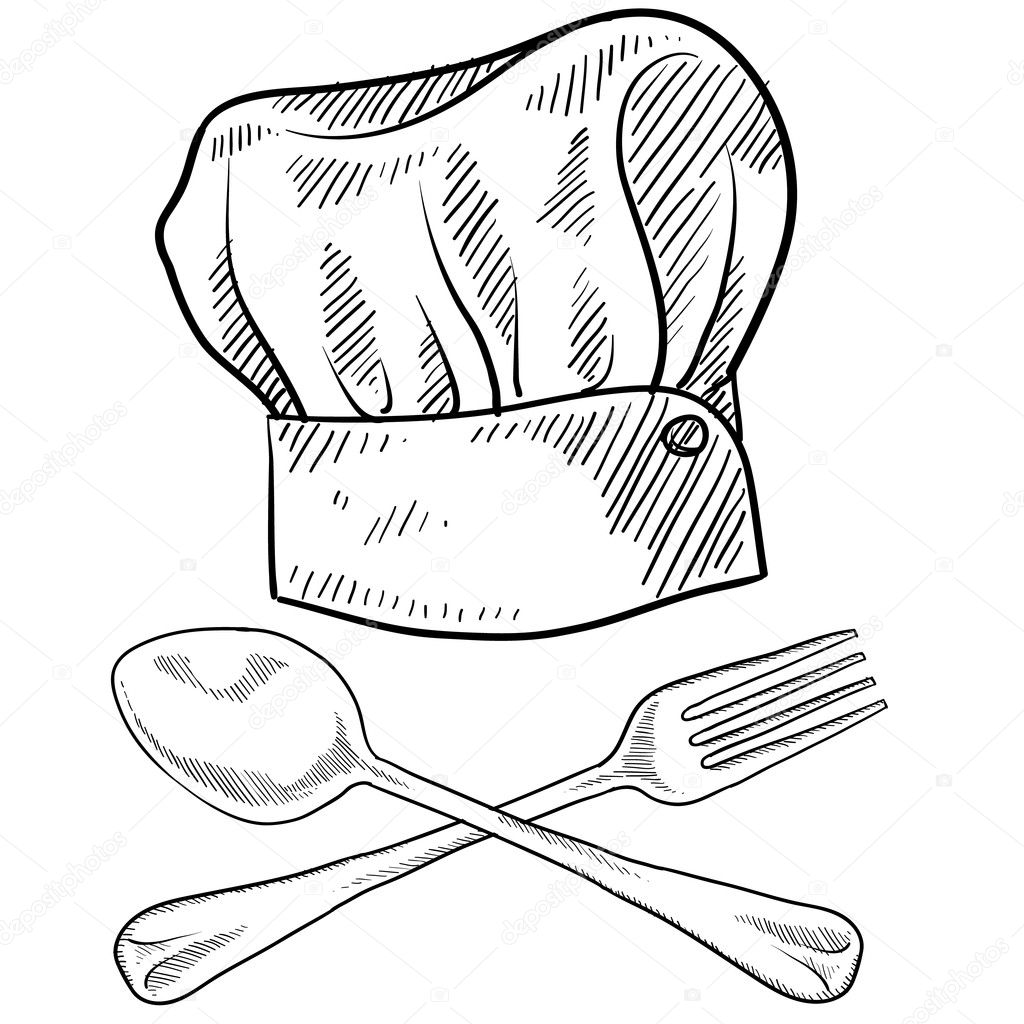 Chef hat with utensils sketch