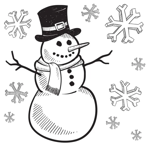 Christmas snowman sketch — Stock Vector