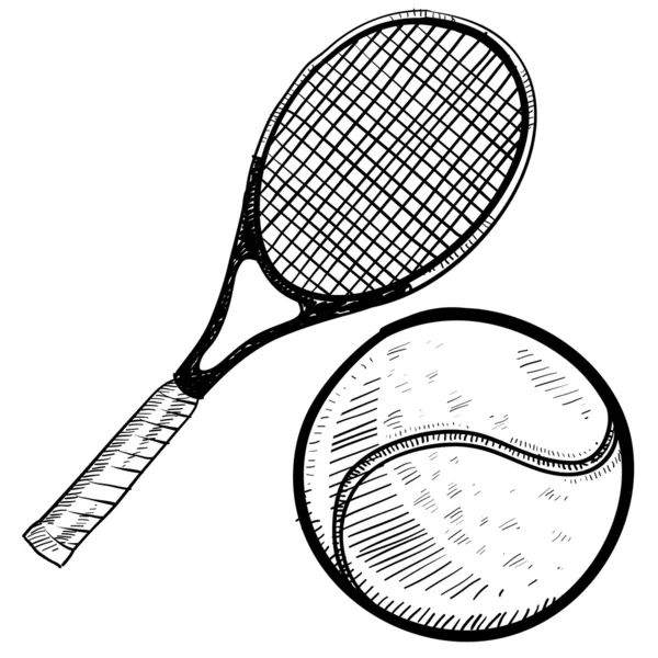 Tennis racket och boll skiss — Stock vektor