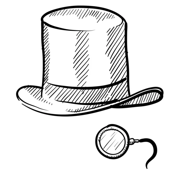 Chapeau supérieur et croquis monocle — Image vectorielle