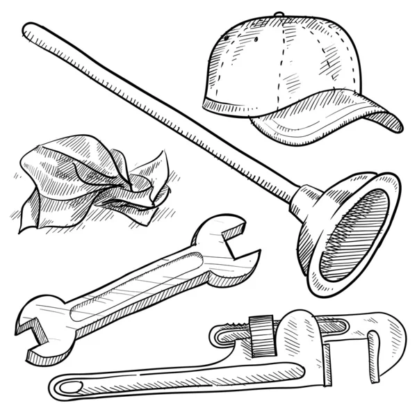 Plomberie objets croquis — Image vectorielle