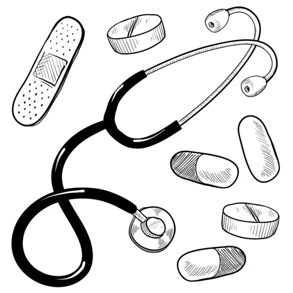 Ιατρική κλινική αντικείμενα σκίτσο — Διανυσματικό Αρχείο