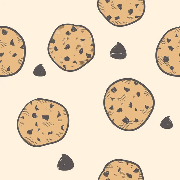 Seamless chocolate chip cookie vector background — Stock Vector