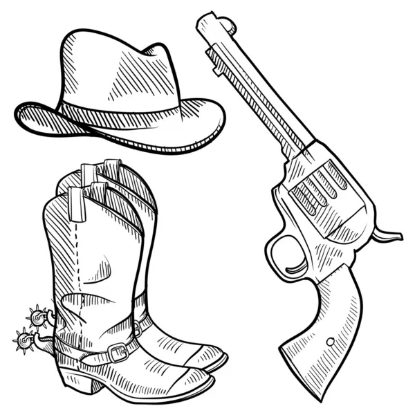 Croquis d'objets Cowboy — Image vectorielle
