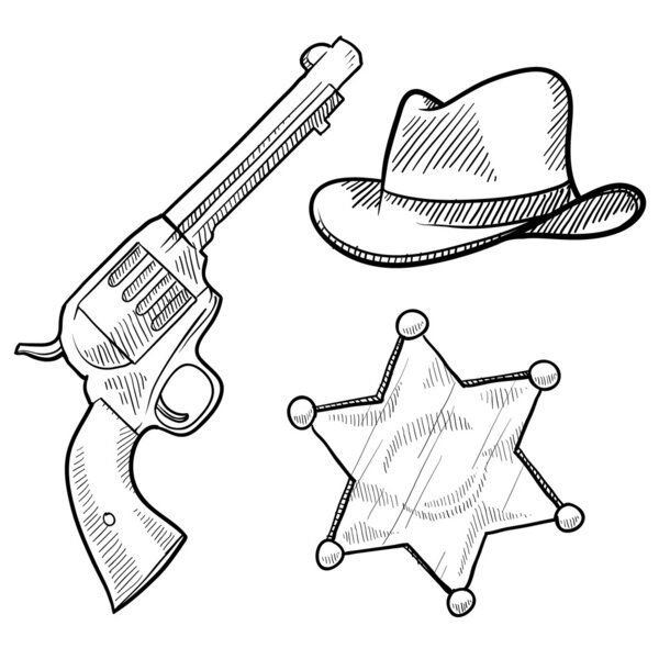 Wild West sheriff objects sketch
