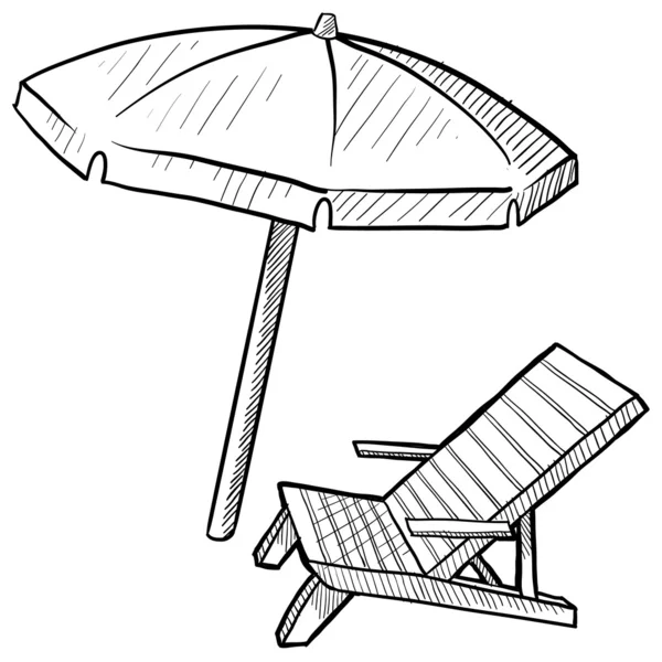 Strand stoel en paraplu schets — Stockvector