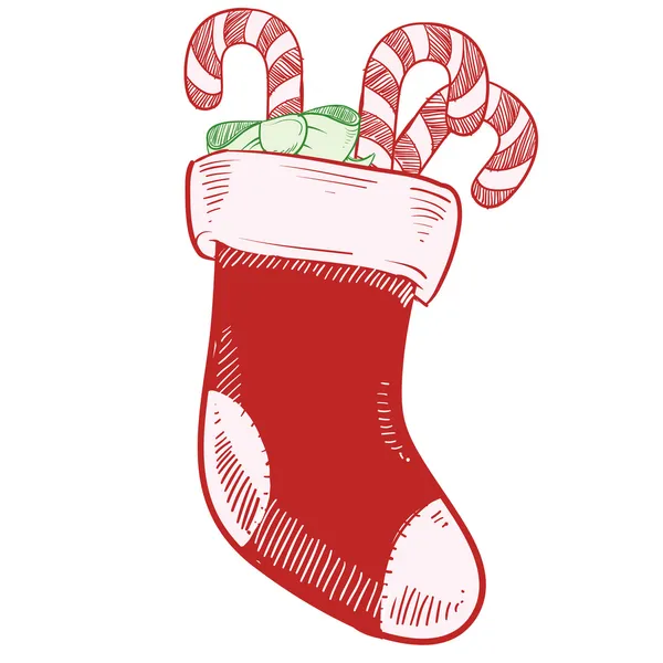 Christmas stocking with candy canes sketch — Stock Vector