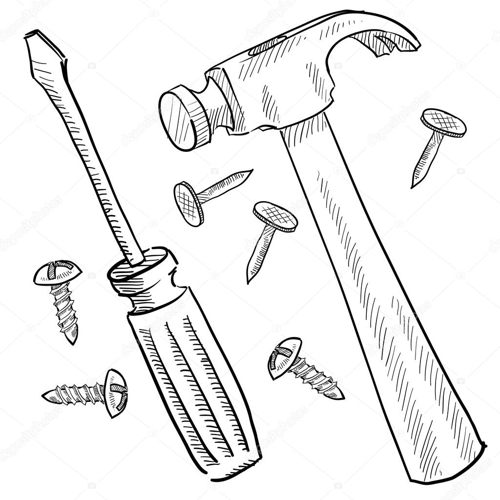 Hammer and screwdriver sketch