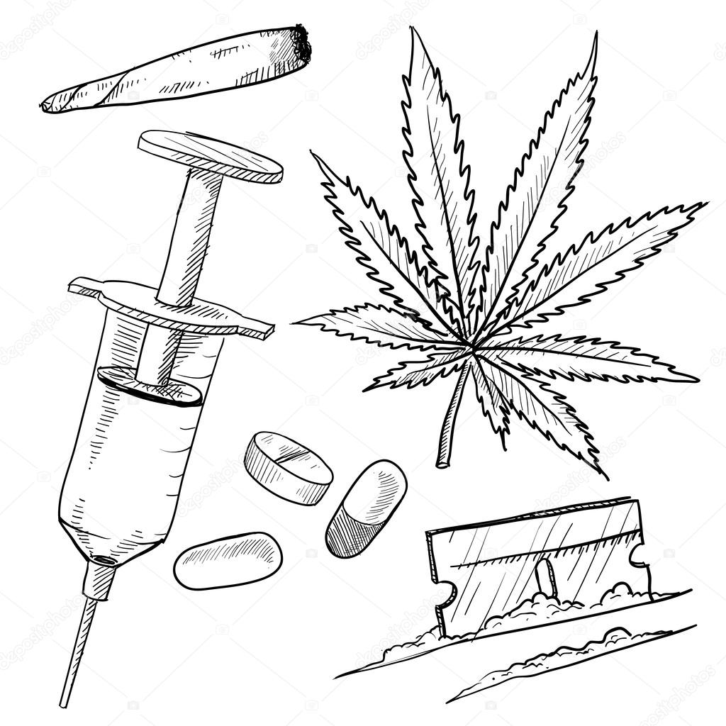 Illegal drugs vector sketch