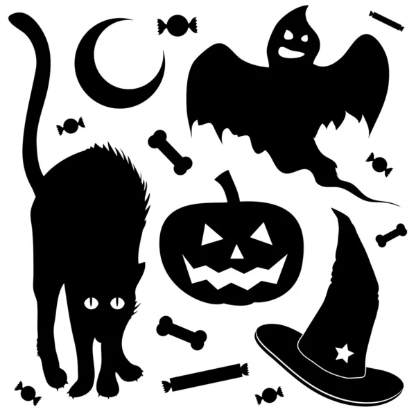 Halloween items vector silhouettes — Stock Vector