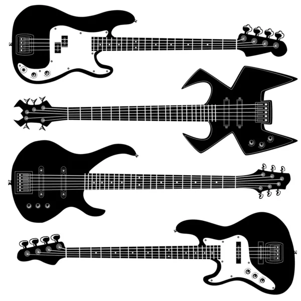 Guitares basses silhouettes vectorielles — Image vectorielle