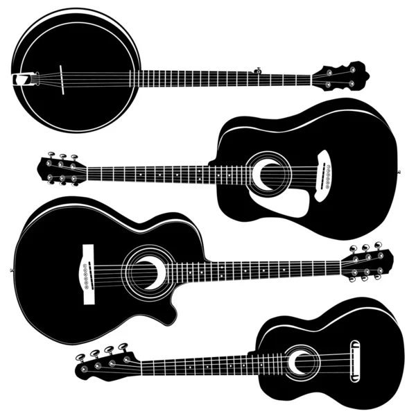 Acoustic guitars vector silhouettes — Stock Vector