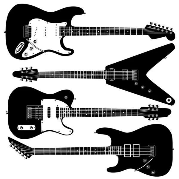 Electric guitars vector silhouettes — Stock Vector