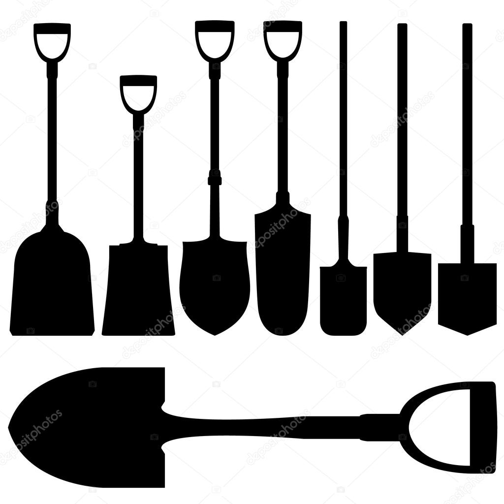 Shovels vector silhouettes