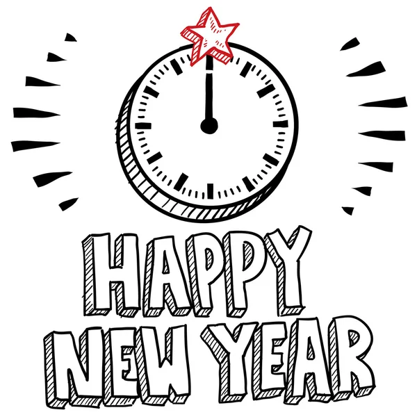 Feliz Año Nuevo dibujo del reloj de medianoche — Foto de Stock