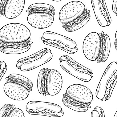 Seamless hamburger and hot dog background
