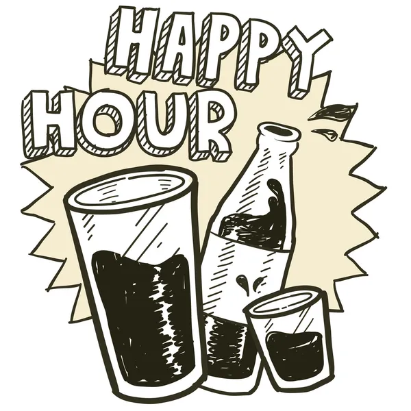 Happy hour alcohol sketch — Stock Vector