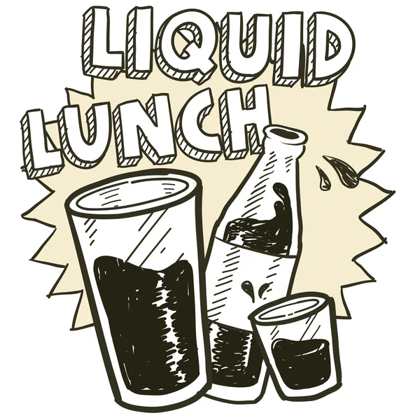 Liquid Lunch Alkohol Sketch — Stockvektor