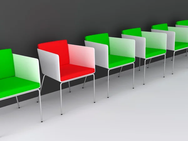 Sandalyeler kavramı. 3D yüksek çözünürlükte render. — Stok fotoğraf