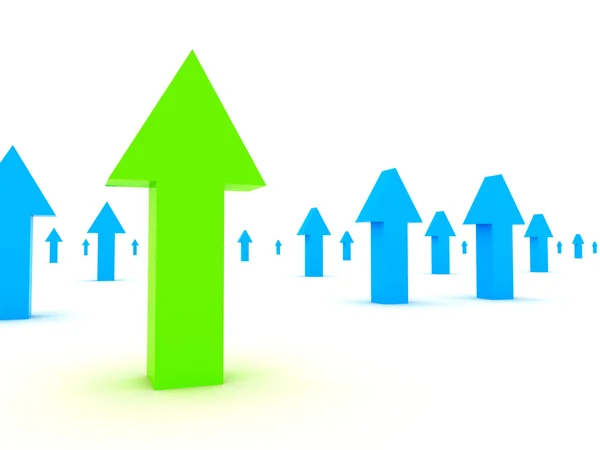 Primero. Concepto de liderazgo. Flechas de representación 3d . — Foto de Stock