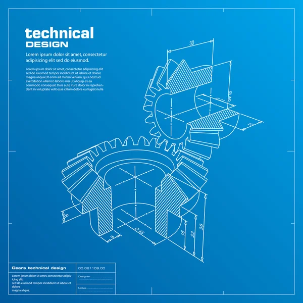 Koła zębate blueprint tło. wektor. — Wektor stockowy