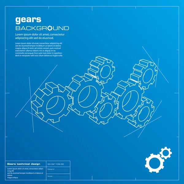 Gears blueprint background. Vector. — Stock Vector