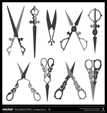 Old decorated scissors vector silhouettes clipart