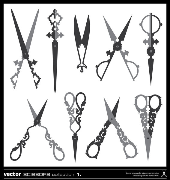 Old decorated scissors vector silhouettes