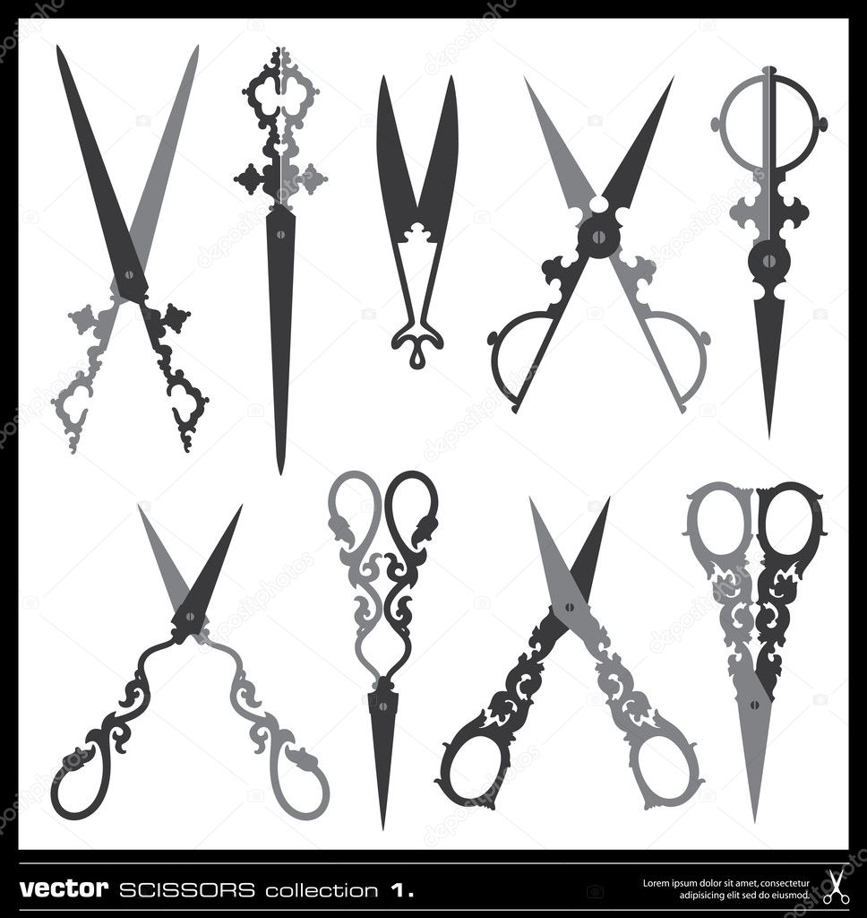 Old decorated scissors vector silhouettes Stock Vector by