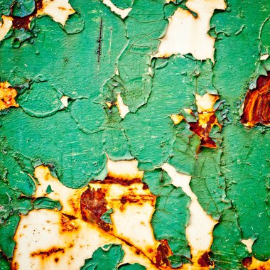 Grunge doku arka plan. Eski boya doku. Paslı metal soyulması boya ile. Yeşil soyut resim.