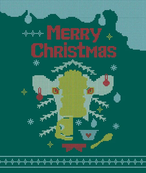 Wesołych Świąt Wektor Ilustracja Dzianiny Wzór Brzydki Sweter Świąteczna Krowa — Zdjęcie stockowe