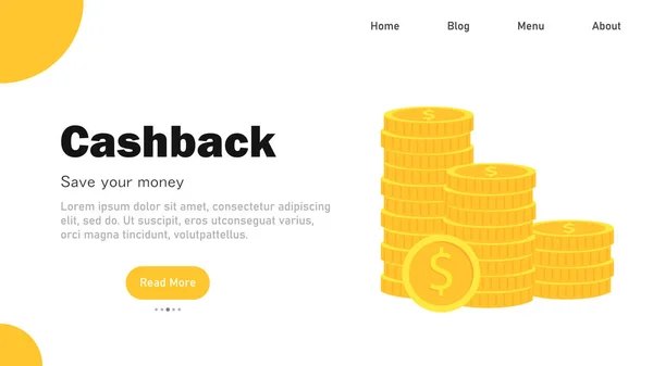 Nakit para. Tasarruf. Finansal yardım. Yatay afiş, poster, web sitesi başlığı. Vektör illüstrasyonu