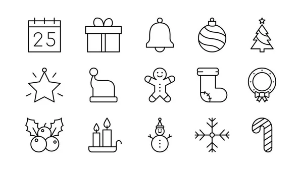 Conjunto Ícones Natal Decorações Para Natal Ano Novo Ilustração Vetorial — Vetor de Stock
