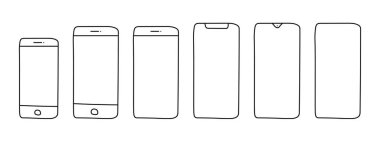 Akıllı telefon motifleri. El yapımı akıllı telefonlar. Cep telefonları. Ön planda. Vektör illüstrasyonu