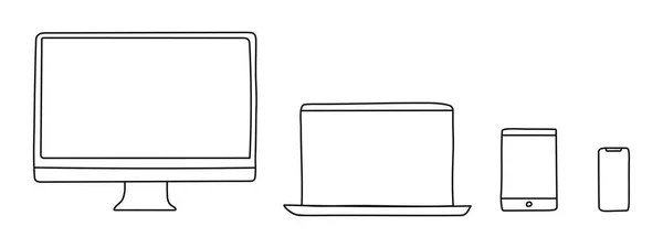 Ordenador Portátil Tablet Smartphone Dibujados Mano Conjunto Dispositivos Modernos Aparatos — Archivo Imágenes Vectoriales
