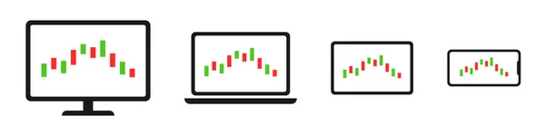 Comercio Opere Con Acciones Una Computadora Computadora Portátil Tableta Teléfono — Archivo Imágenes Vectoriales