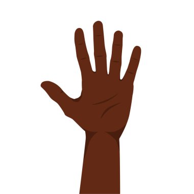 Afro-Amerikan elini kaldırdı. Avuç içi. Düz stil. Vektör illüstrasyonu