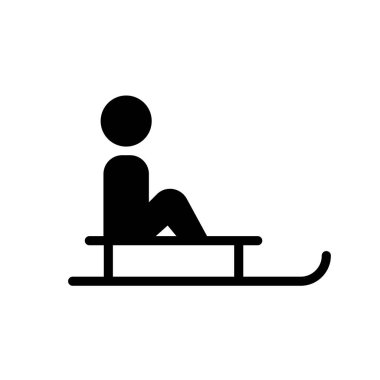 Kızak. Kızağın üzerinde oturan bir çocuğun simgesi. Çocuklar için kış aktiviteleri. Vektör illüstrasyonu.