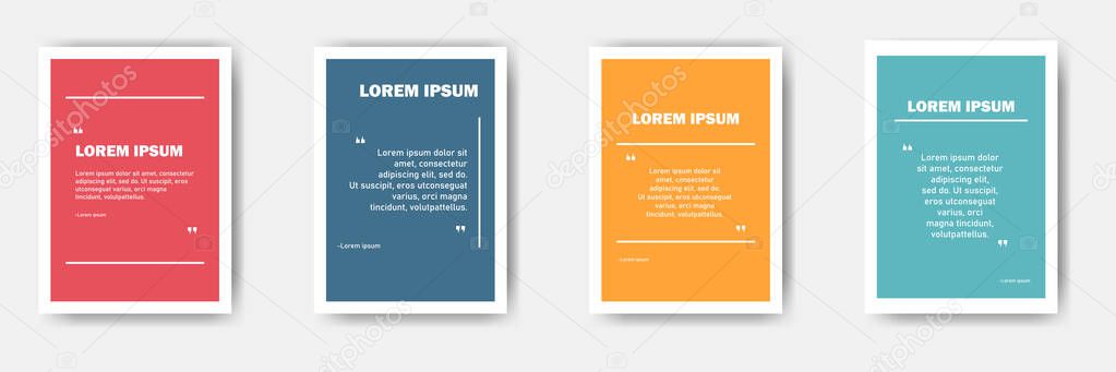 Set of colorful banners with quotes. Textbox. Quote box and speech bubble templates set. Text in brackets. Vector illustration.