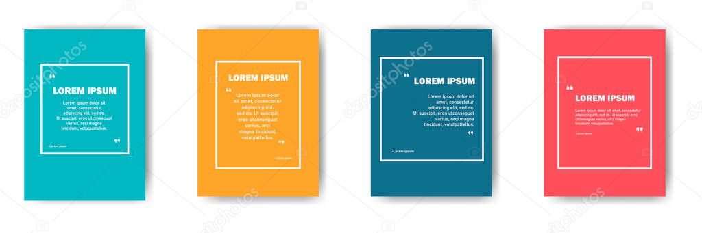 Set of colorful banners with quotes. Textbox. Quote box and speech bubble templates set. Text in brackets. Vector illustration.