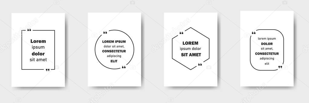 Set of banners with quotes. Textbox. Quote box and speech bubble templates set. Text in brackets. Vector illustration.
