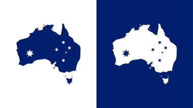 Avustralya. Avustralya kıtasının silueti ulusal bayrak unsurlarıyla birlikte. Vektör
