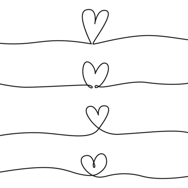 Set Cuori Disegnati Mano Sfondo Bianco San Valentino Una Linea — Vettoriale Stock