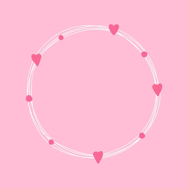 Kalpli el yapımı romantik yuvarlak çerçeve. Sevgililer Günü. Aşk konsepti. Vektör illüstrasyonu